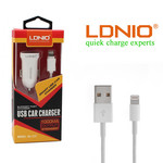 Автомобильное зарядное устройство Ldnio DL-C17 USB 5V 1A + кабель iphone 5, white